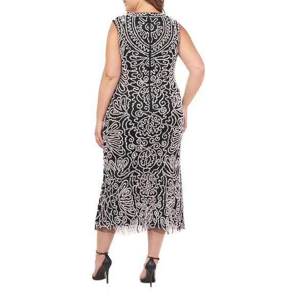 JS Collections Plus Size Beaded Midi Cocktail/Party/Wedding Dress - Picture 7 of 8